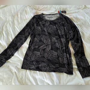 Hang Ten Black and Gray Leaf-Print Long Sleeve Top